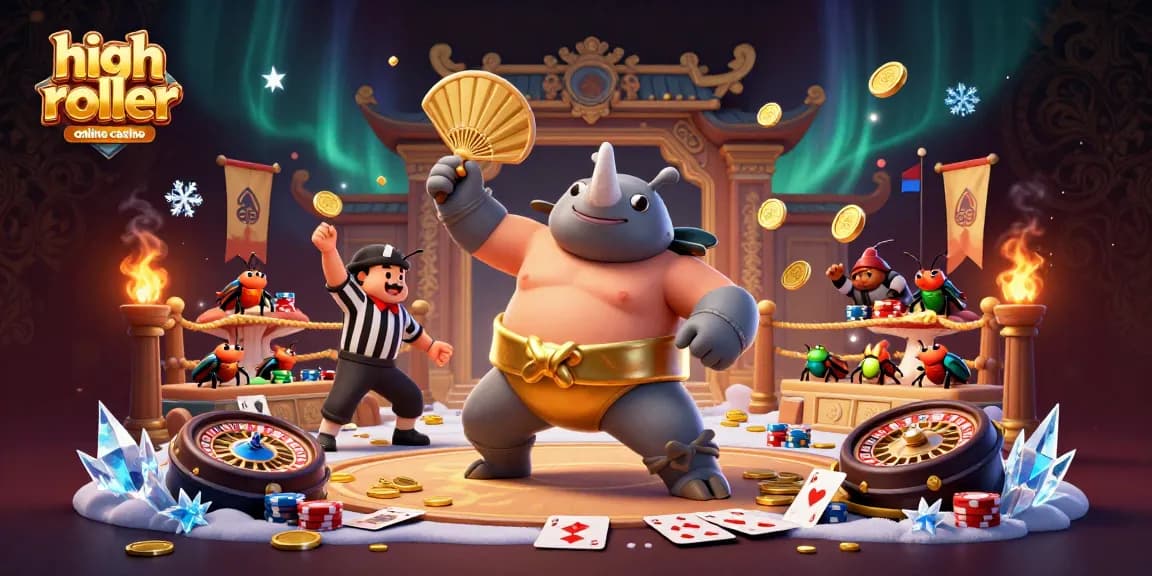 Experience the thrill of high roller online casino with animated chip stacks and roulette action.