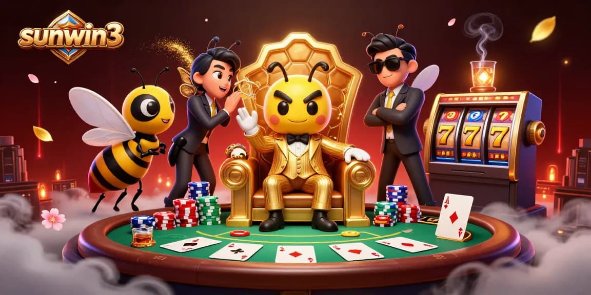 Experience thrilling action at sunwin3 with a buzzing bumblebee mob boss surrounded by poker and jackpot excitement.