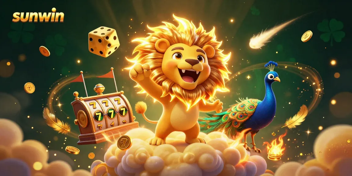 Win big with sunwin's thrilling slots and gaming adventure depicted in a vibrant 3D scene.
