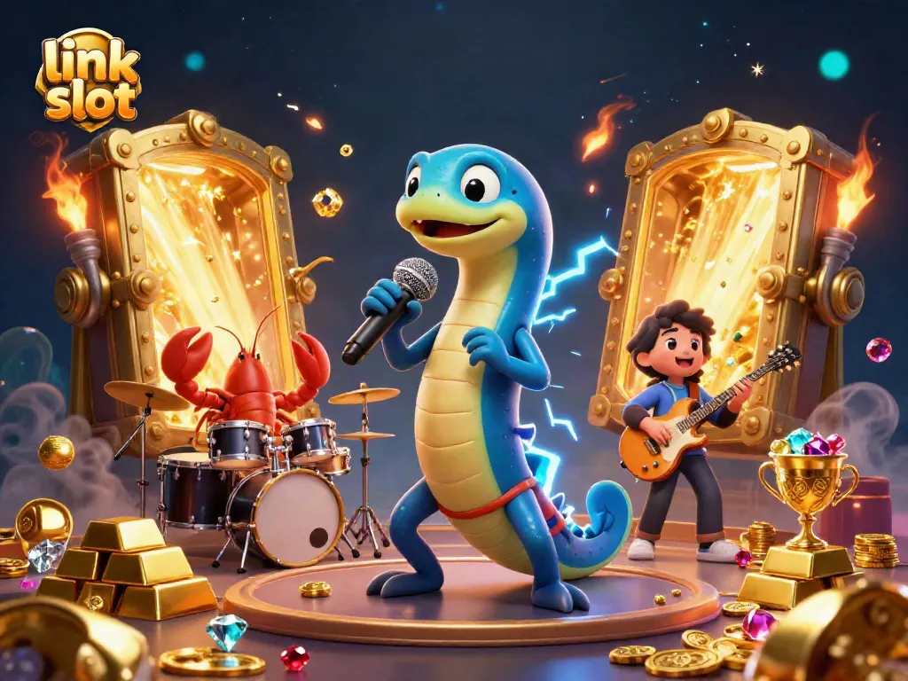 Exciting scene showcasing the link slot theme with a DJ electric eel and a vibrant underwater casino atmosphere.