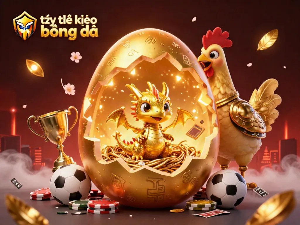 Engage in thrilling tỷ lệ kèo bóng đá action with a gold baby dragon and poker chips in this vibrant illustration.